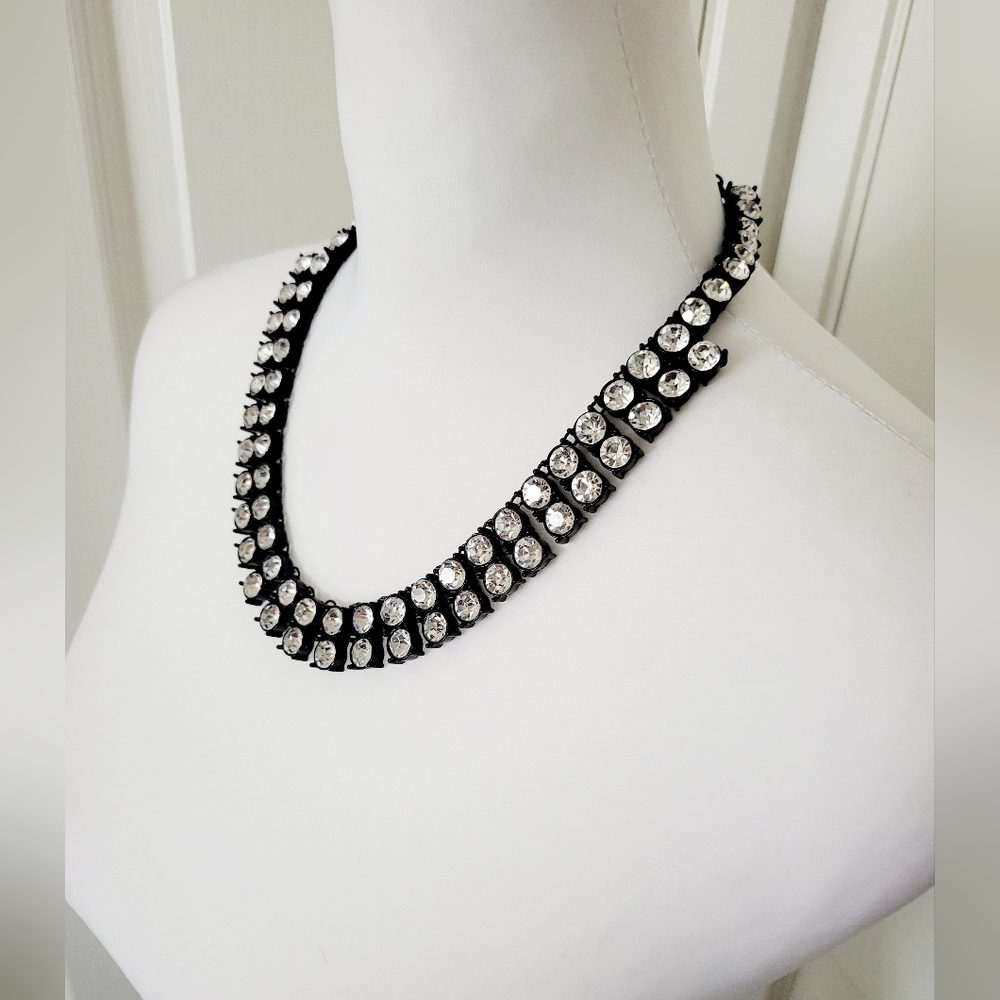 Chico's | NWOT Black Enamel 'Riviere' Crystal Rhinestone Choker Necklace - Picture 9 of 13